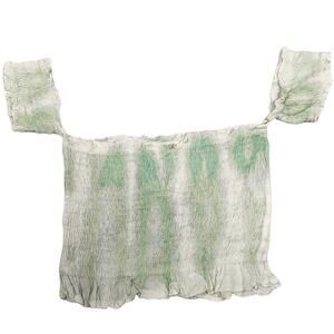 Kiwi + Punch Crop Top Green White Tie Dye Smocked Off Shoulder‎ NEW Women's S